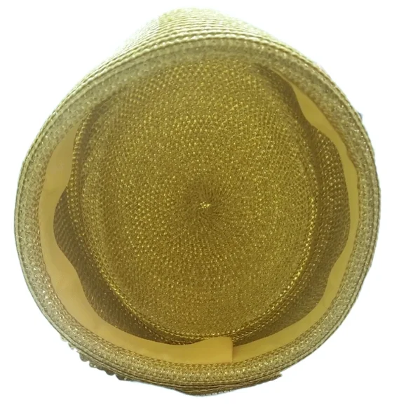 Elegant Gorgeous Gold tone Metallic bead Wedding Church Festival party Straw hat